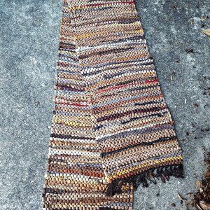 Leather Rag Rug Runner Braided Brown Multicolor 72 x 13 in